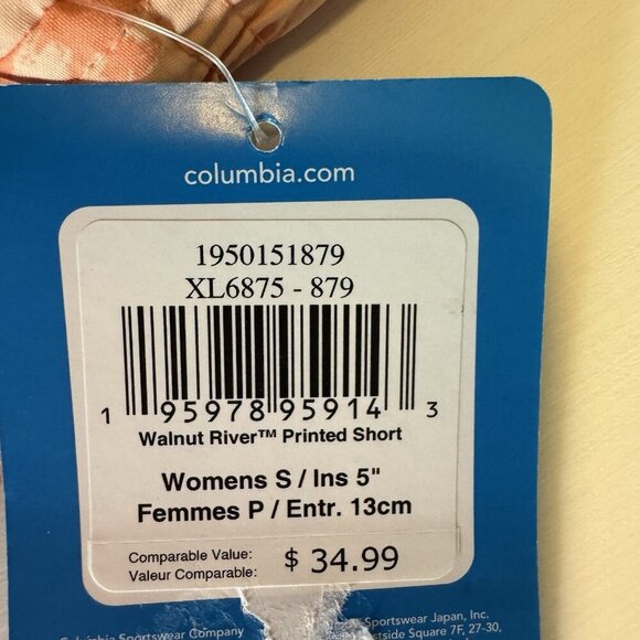 NWT Columbia Walnut River Printed Shorts Womens Small Orange 5" Performance NEW - Picture 3 of 12